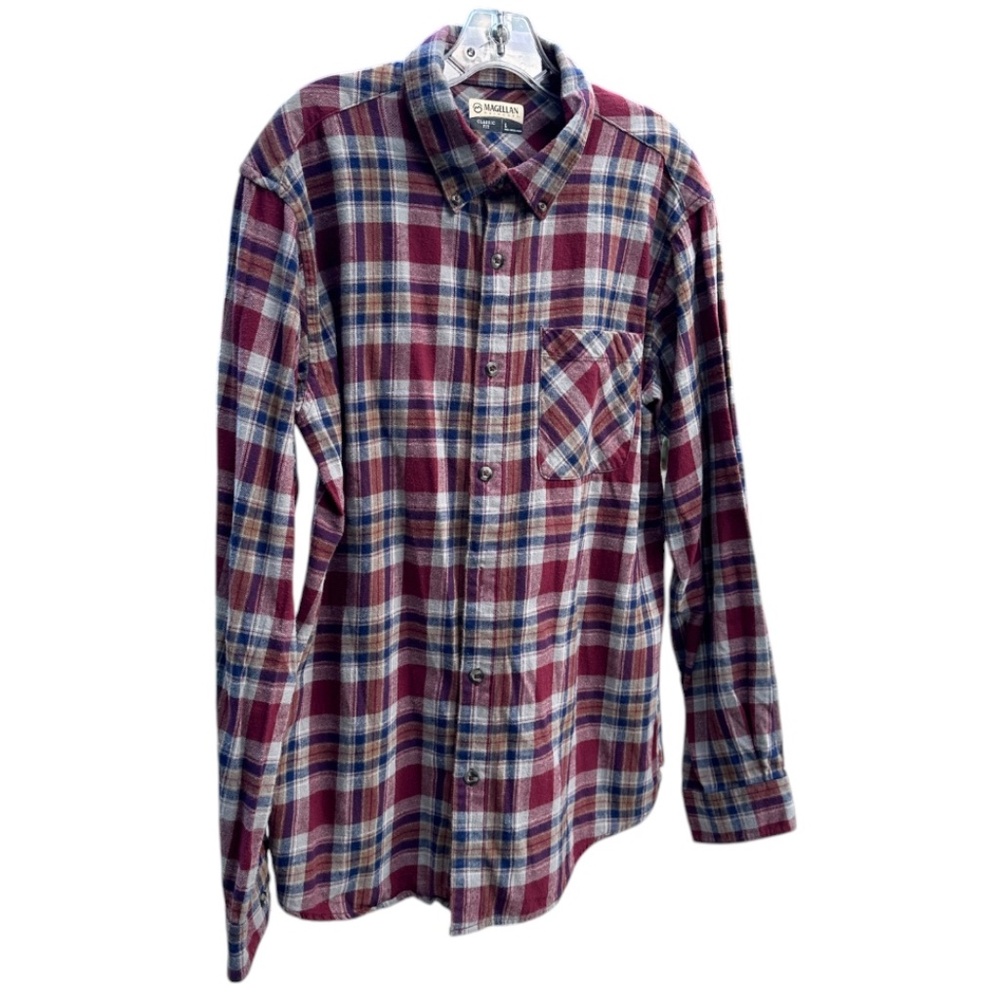 MAGELLAN Outdoors Flannel PreLoved Plaid Shirt SZ L Classic Fit